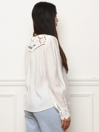 Chemisier à détails en crochet blanc
