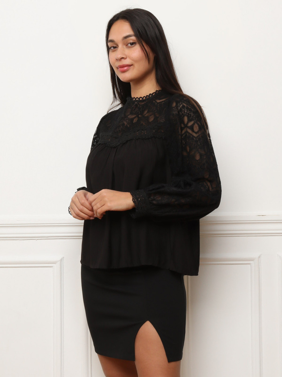 Blouse fluide à dentelle et crochet