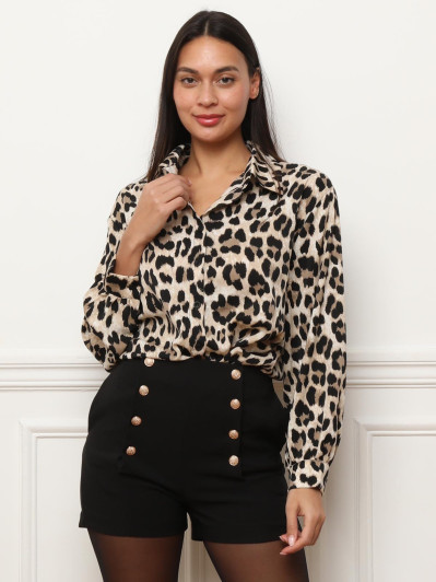 Chemise fluide à motif animal marron