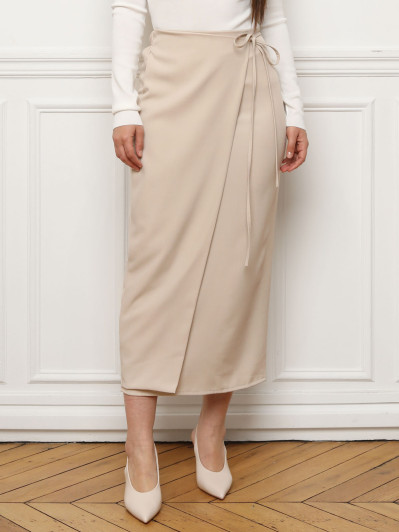 Jupe longue portefeuille beige