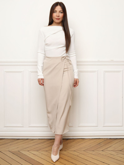 Jupe longue portefeuille beige