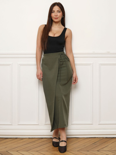 Jupe longue portefeuille kaki