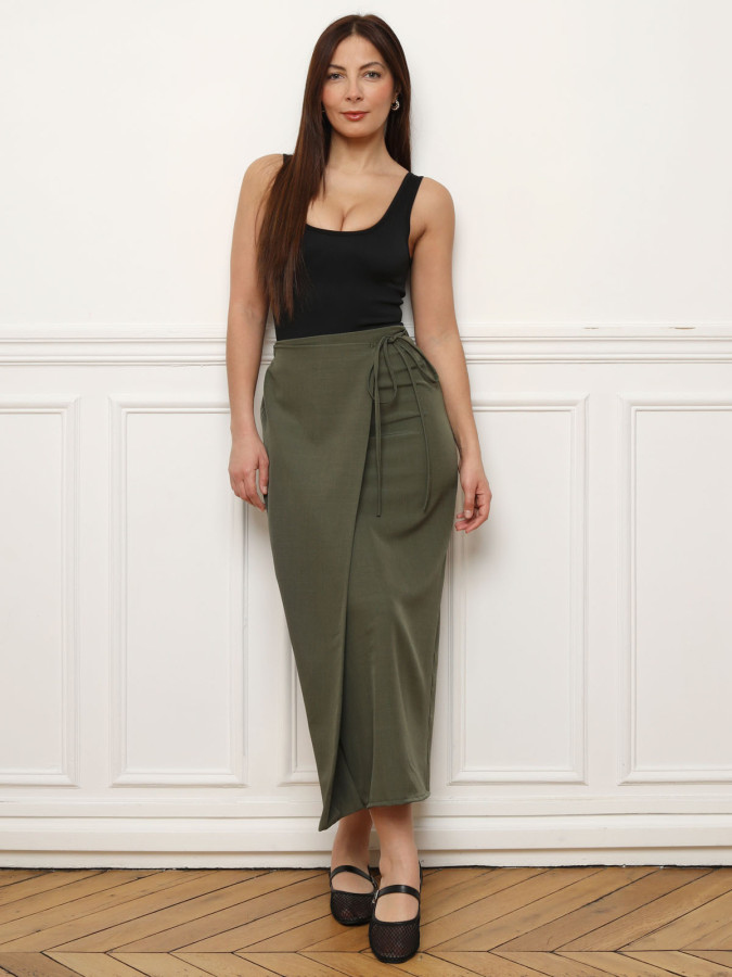 Jupe longue portefeuille kaki