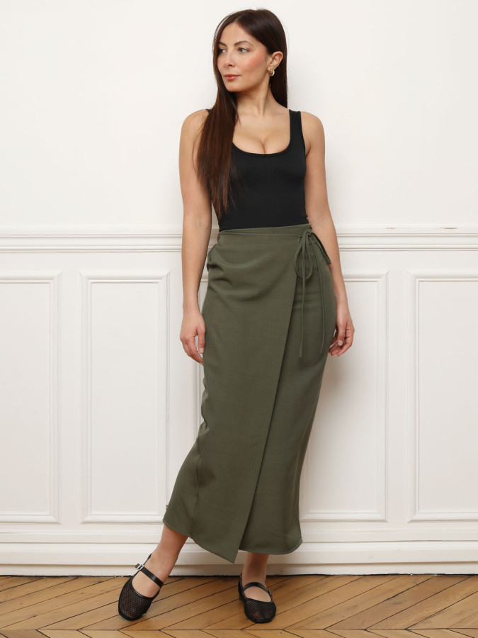 Jupe longue portefeuille kaki