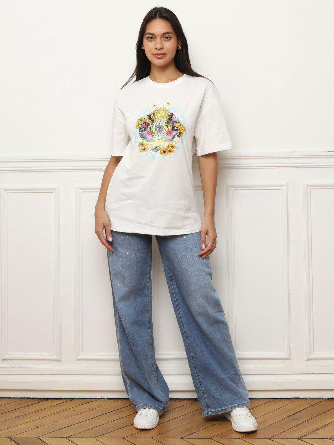 T-shirt oversize avec imprimé blanc