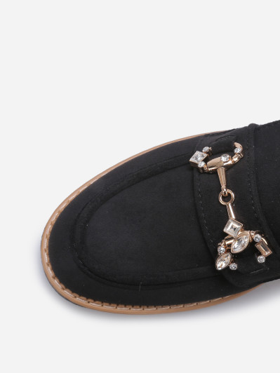 Mocassins en suédine à strass noirs