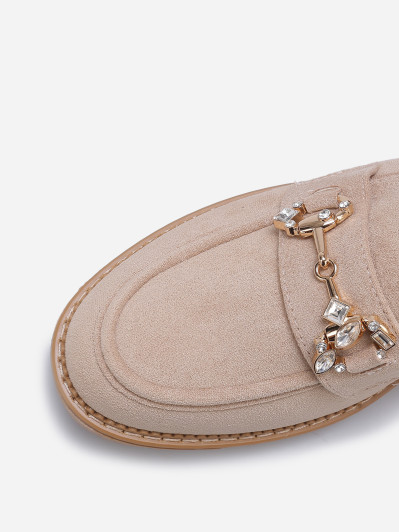 Mocassins en suédine à strass taupe