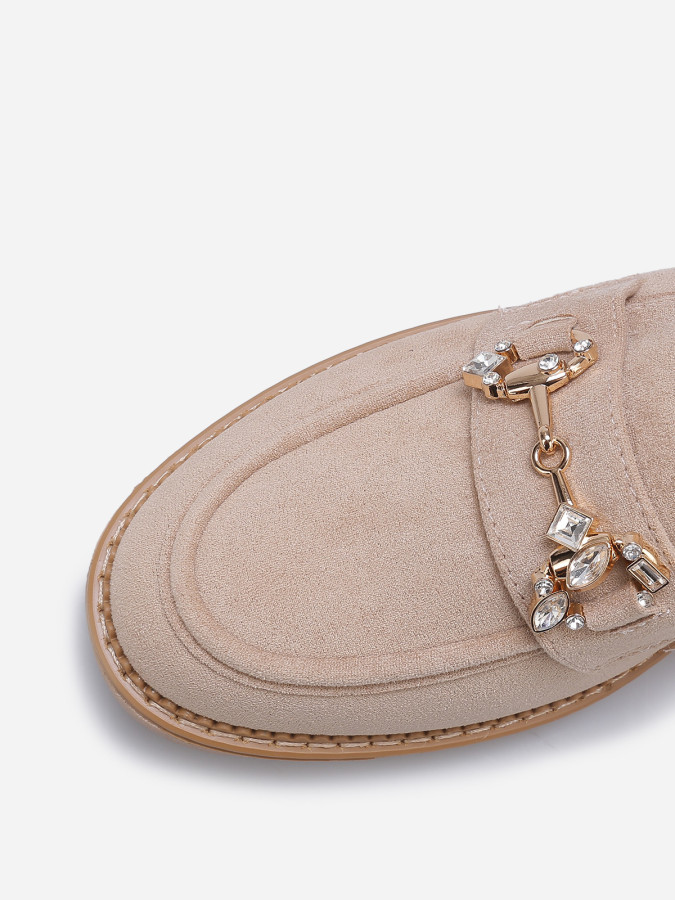 Mocassins en suédine à strass taupe