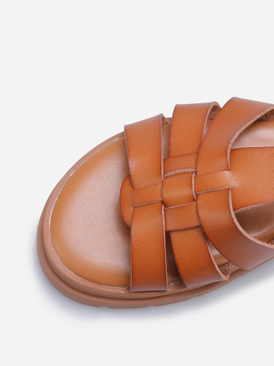 Sandales à brides et semelle crantée camel