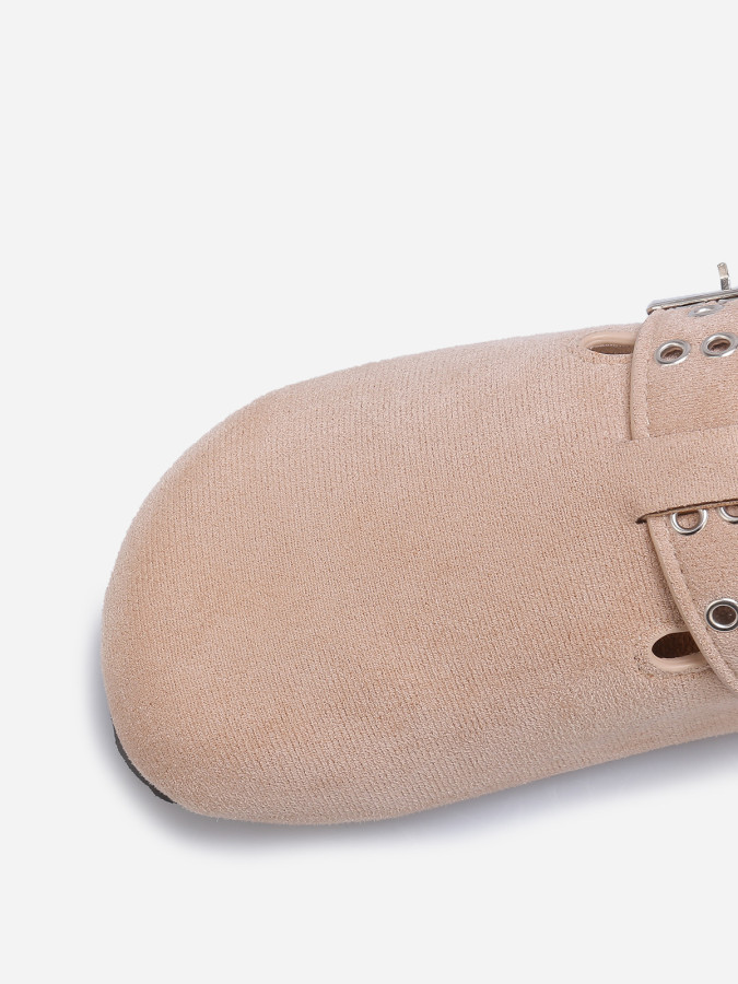 Mules en suédine à bride et boucle beiges