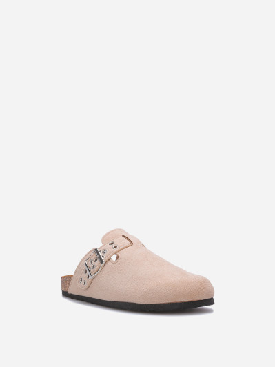 Mules en suédine à bride et boucle beiges