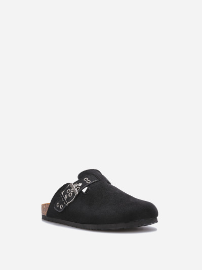 Mules en suédine à bride et boucle noires