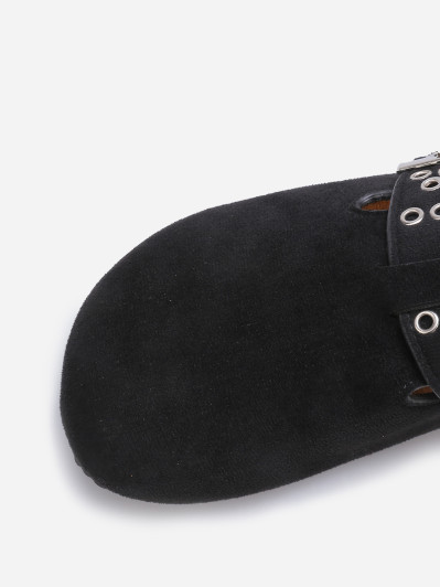 Mules en suédine à bride et boucle noires