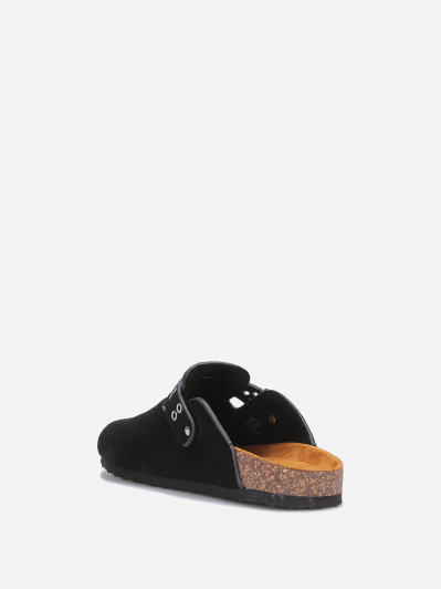 Mules en suédine à bride et boucle noires