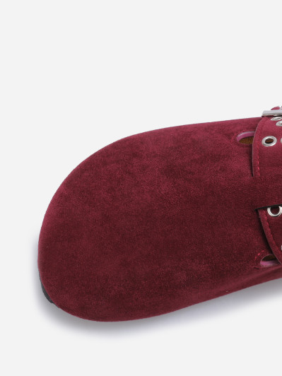 Mules en suédine à bride et boucle bordeaux