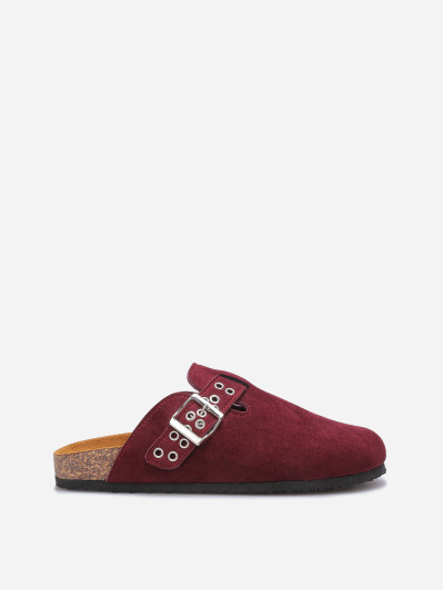 Mules en suédine à bride et boucle bordeaux