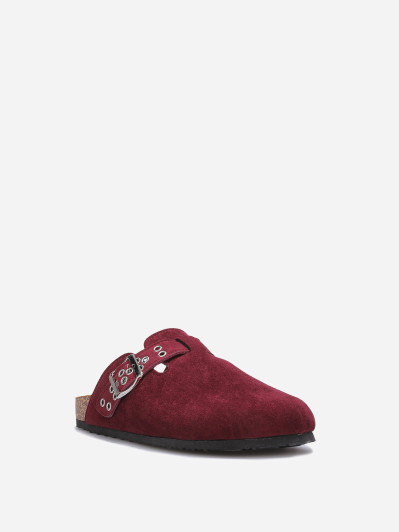 Mules en suédine à bride et boucle bordeaux