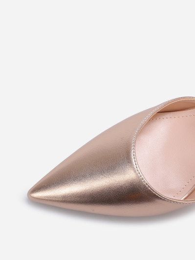 Escarpins rose doré ouverts à brides croisées