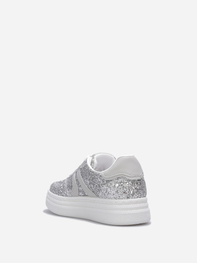 Baskets multi-matières à paillettes argentées