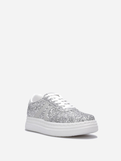 Baskets multi-matières à paillettes argentées