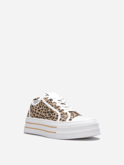 Tennis à plateforme et détails strass marrons