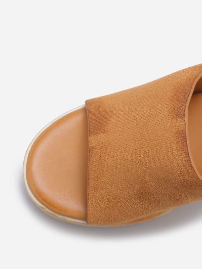 Mules en suédine à talon plateforme camel