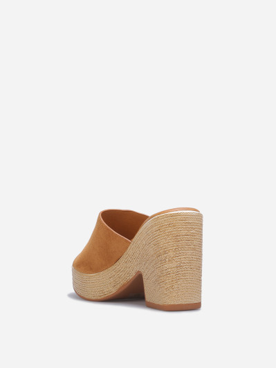 Mules en suédine à talon plateforme camel