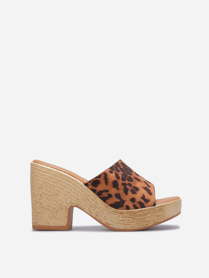 Mules en suédine à talon plateforme léopards