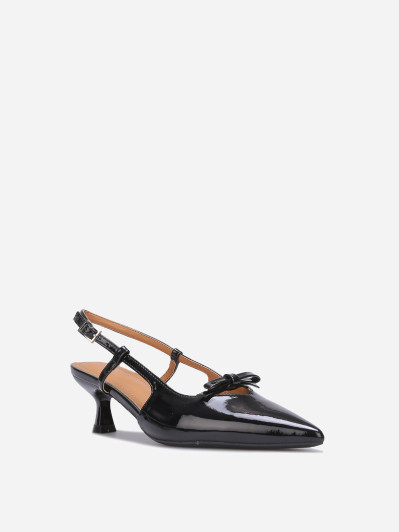 Escarpins slingback vernies à nœud noirs