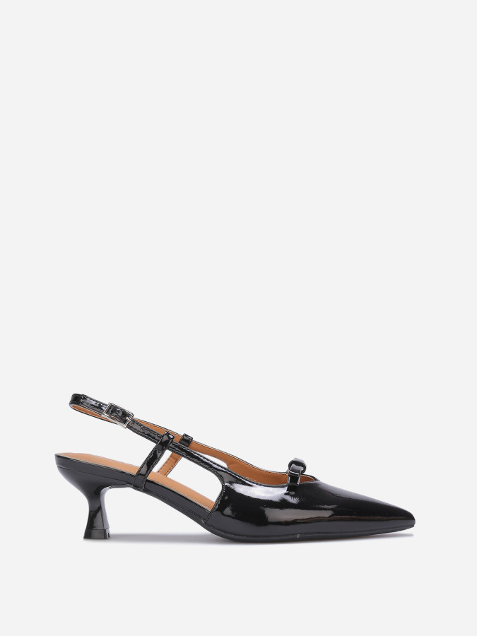 Escarpins slingback vernies à nœud noirs