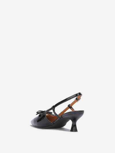 Escarpins slingback vernies à nœud noirs