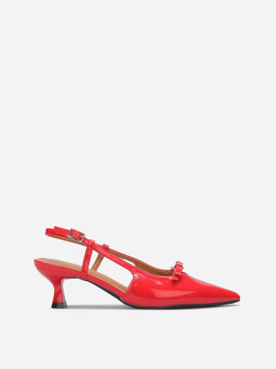 Escarpins slingback vernies à nœud rouges
