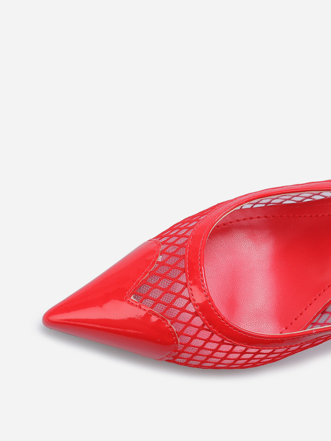 Escarpins slingback effet résille rouges
