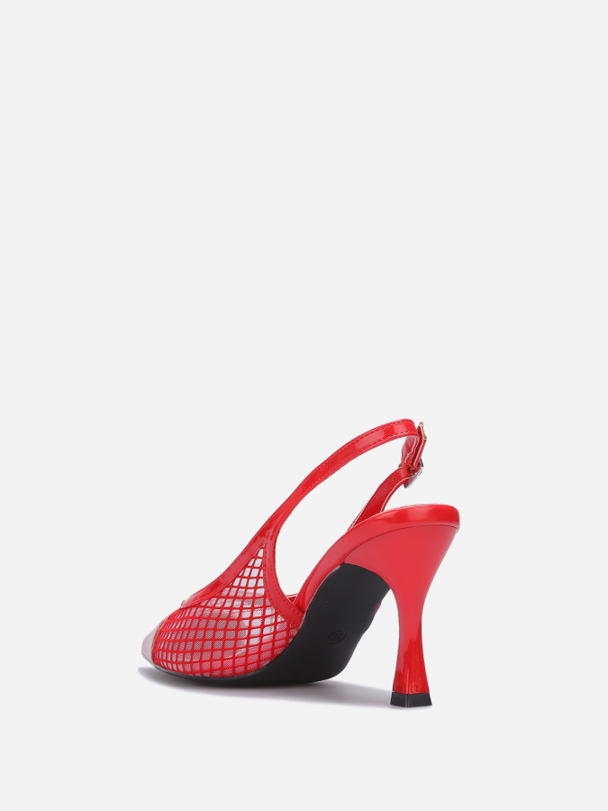 Escarpins slingback effet résille rouges