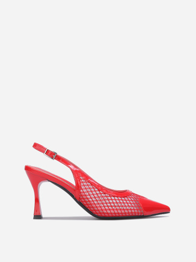 Escarpins slingback effet résille rouges