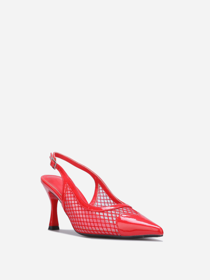 Escarpins slingback effet résille rouges