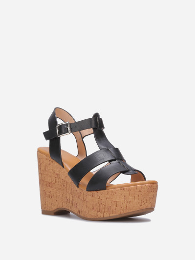 Sandales compensées à brides en simili noires