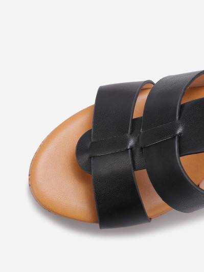 Sandales compensées à brides en simili noires