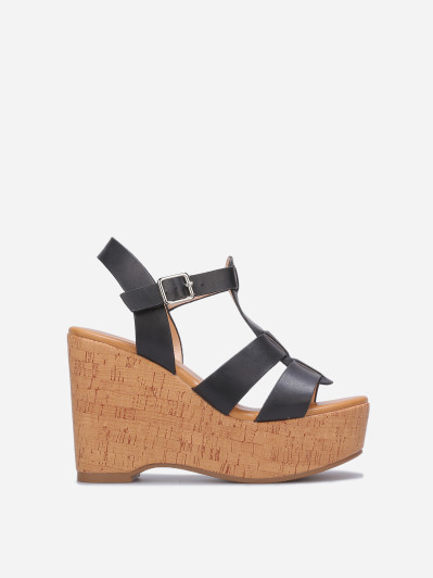 Sandales compensées à brides en simili noires