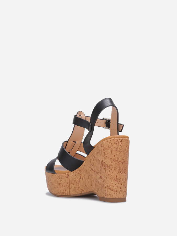 Sandales compensées à brides en simili noires