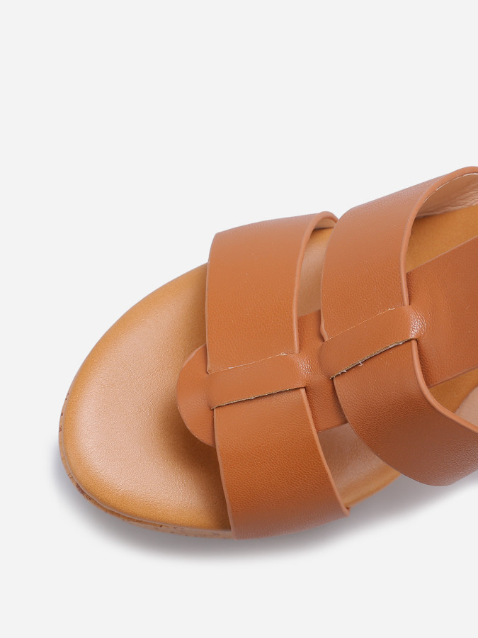 Sandales compensées à brides en simili camel