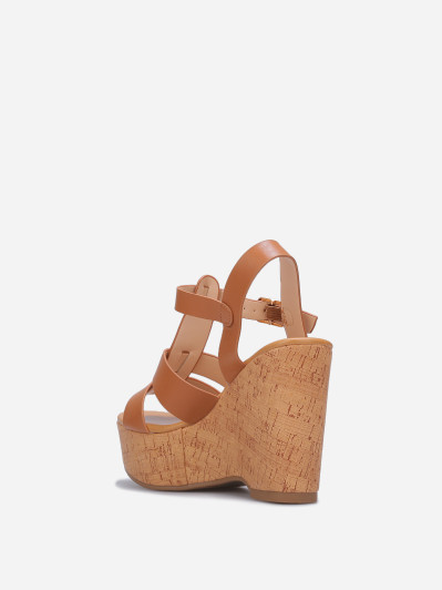 Sandales compensées à brides en simili camel