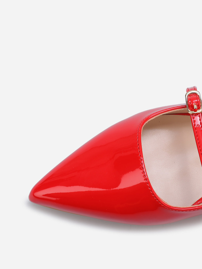 Ballerines slingback vernies à fines brides rouges