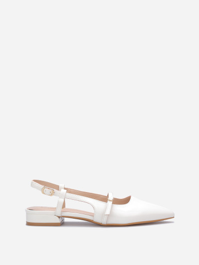 Ballerines slingback vernies à fines brides blanches