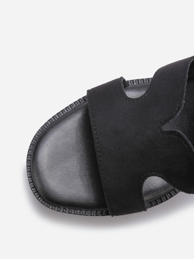 Mules en suédine à scratch noires