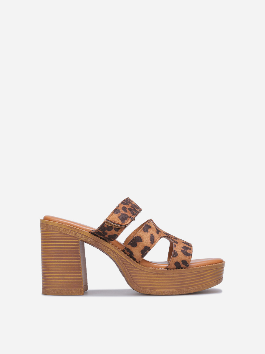 Mules en suédine à scratch léopard