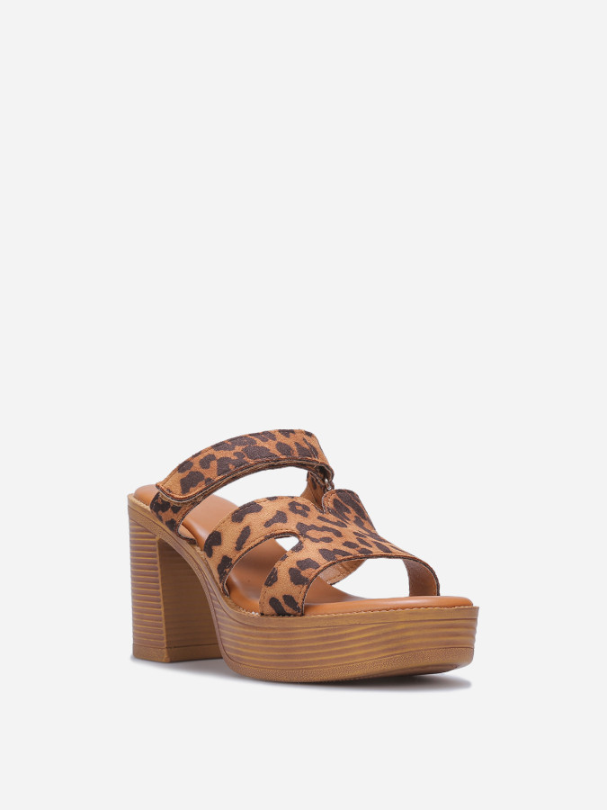 Mules en suédine à scratch léopard