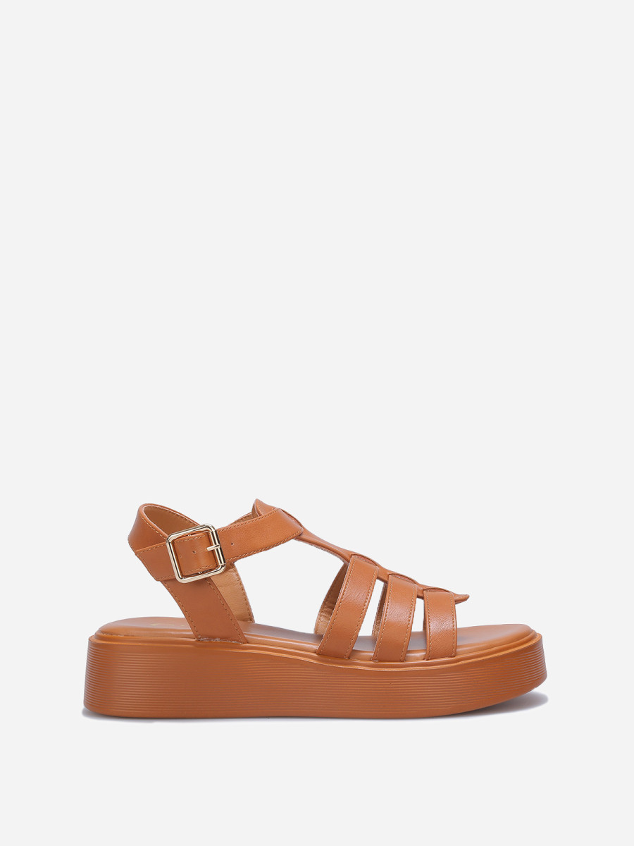 Sandales à brides et plateforme camel