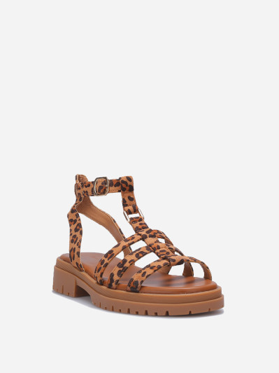 Sandales plates à boucles dorées léopard