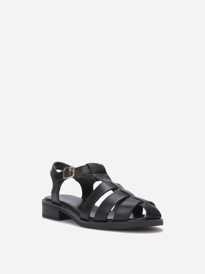 Sandales marines à boucle dorée noires